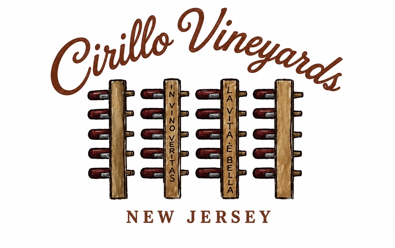 Original Cirillo Vineyards wine-rack logo, New Jersey